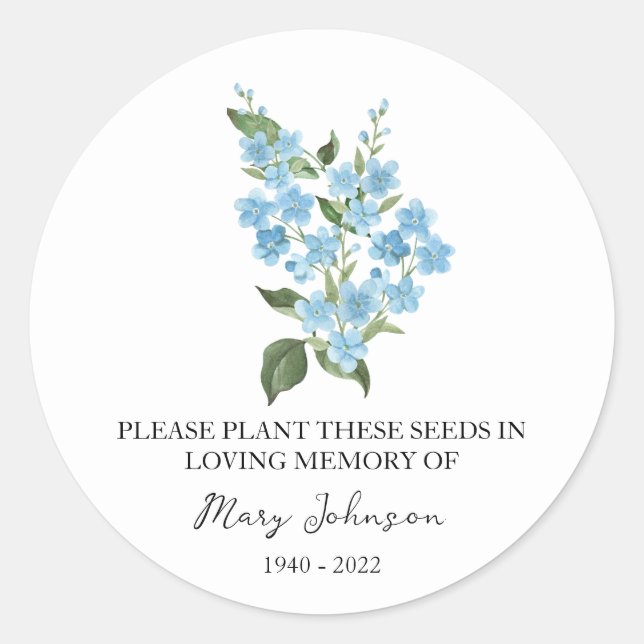 Adesivo Forget me not Memorial Funeral Seed Packet (Frente)