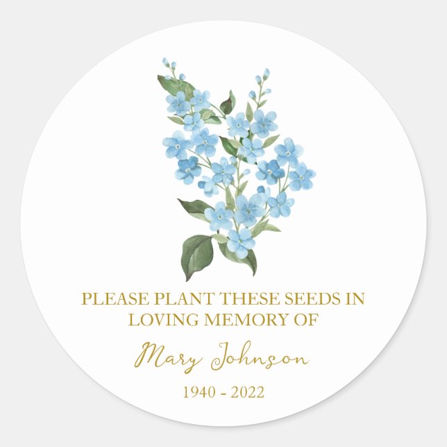 Adesivo Forget me not Memorial Funeral Seed Packet (Frente)