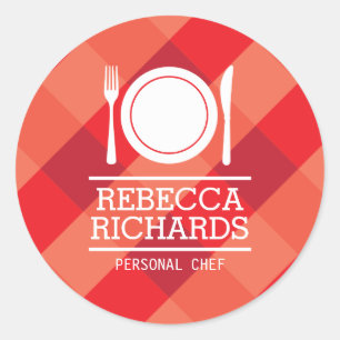 Adesivo Fork, Plate, Logotipo de Faca em Red Gingham