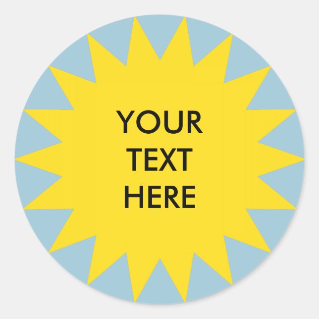 Adesivo Forma Sun Burst com texto personalizado (Frente)