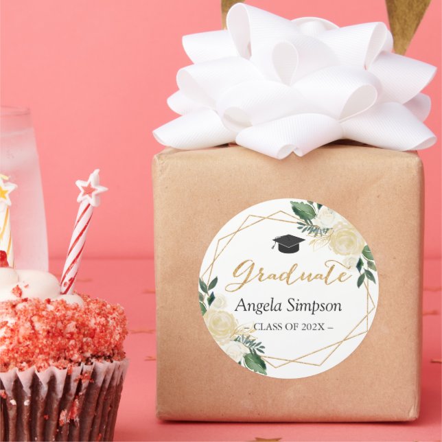 Adesivo Formando de Graduação Floral Verde Dourada Moderna (Festa)