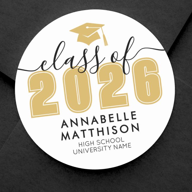 Adesivo Formatura Amarela (Graduate Yellow Graduation Classic Round Sticker)