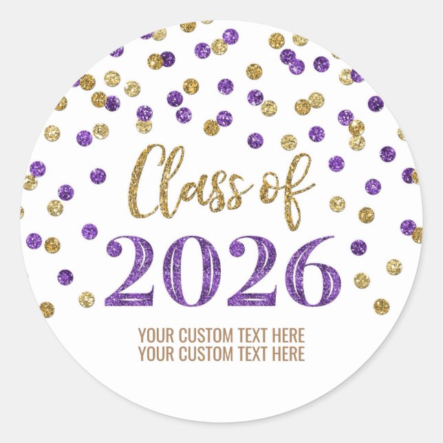 Adesivo Formatura Confetes Roxo Dourado 2026 (Frente)