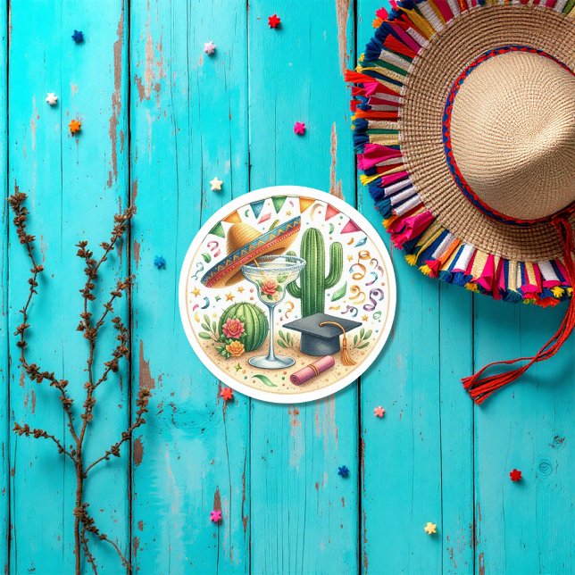 Adesivo Formatura de Festa Mexicana Divertida (Fun Mexican-Themed Fiesta Grad Classic Round Sticker)