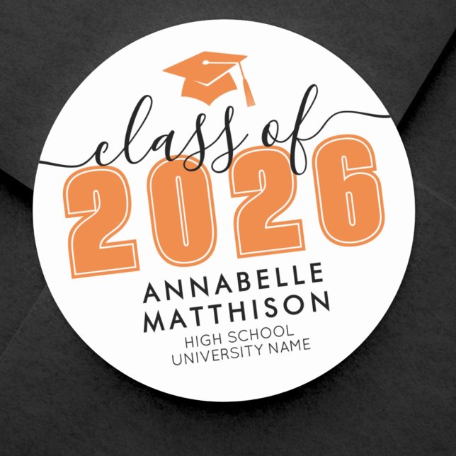 Adesivo Formatura Laranja (Orange Graduation Classic Round Sticker )