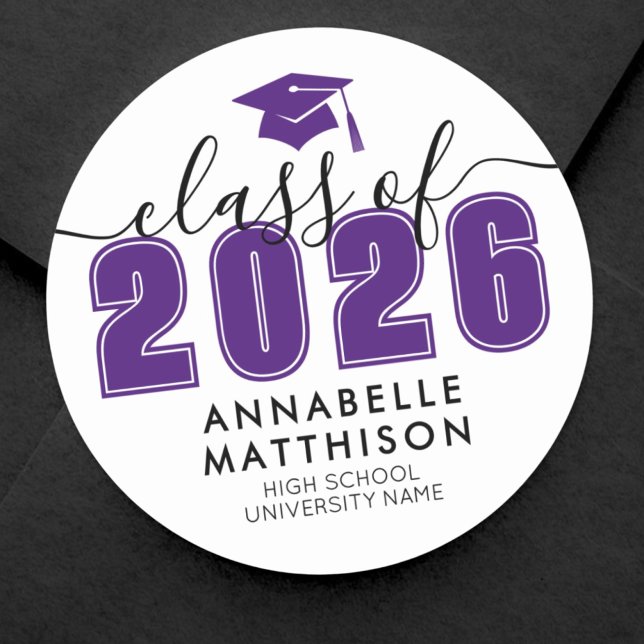 Adesivo Formatura Roxa (Purple Graduation Classic Round Sticker )