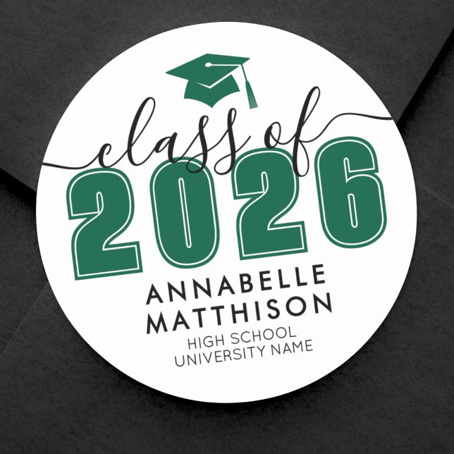 Adesivo Formatura Verde (Graduate Class Of 2026 Green Graduation Classic Round Sticker)