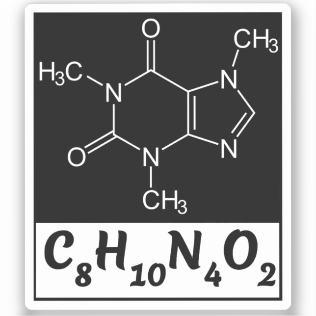 Adesivo Fórmula Molecular da Cafeína - Café Preto  (Frente)