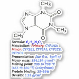 Adesivo Fórmula Química da Cafeína - Estrutura Molecular
