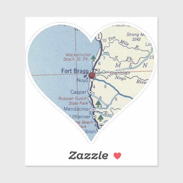 Adesivo Fort Bragg California Vintage Map (Folha)