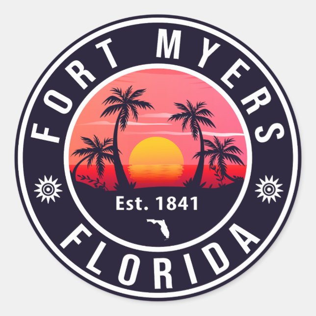 Adesivo Fort Myers Beach Florida Retro Sunset Souvenirs (Frente)