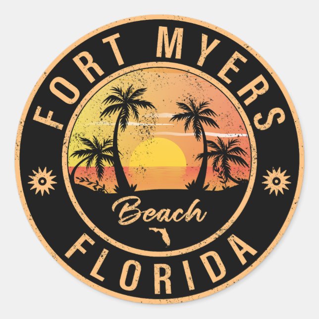 Adesivo Fort Myers Beach Retro - Florida Retro Sunset (Frente)