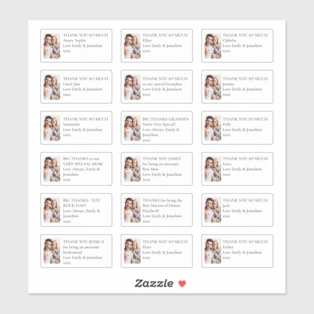 Adesivo Foto 18 Destinatários Individuais Obrigado Casamen (Folha)