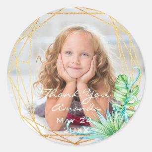 Adesivo Foto: Aniversário Quadro Tropical Dourada Obrigado