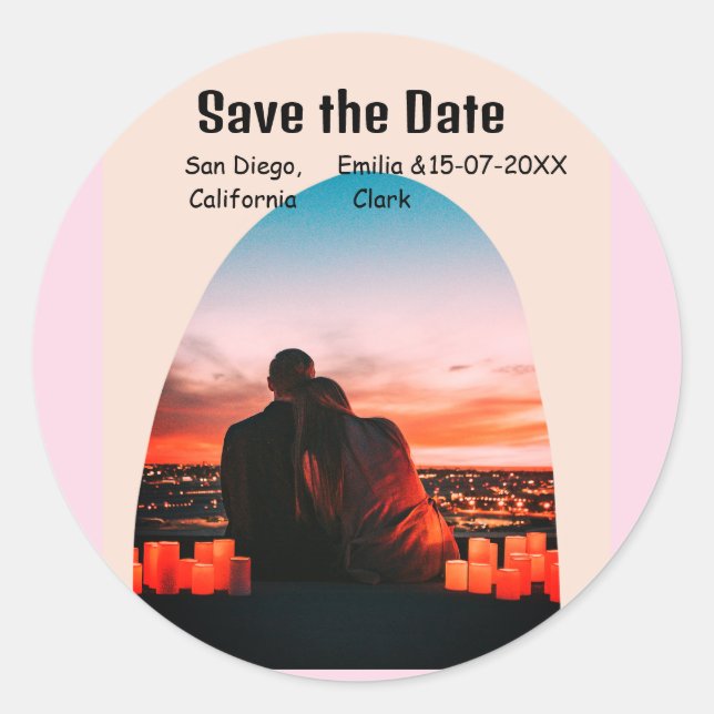Adesivo foto arco rosa rústico boho save the date QR moder (Frente)
