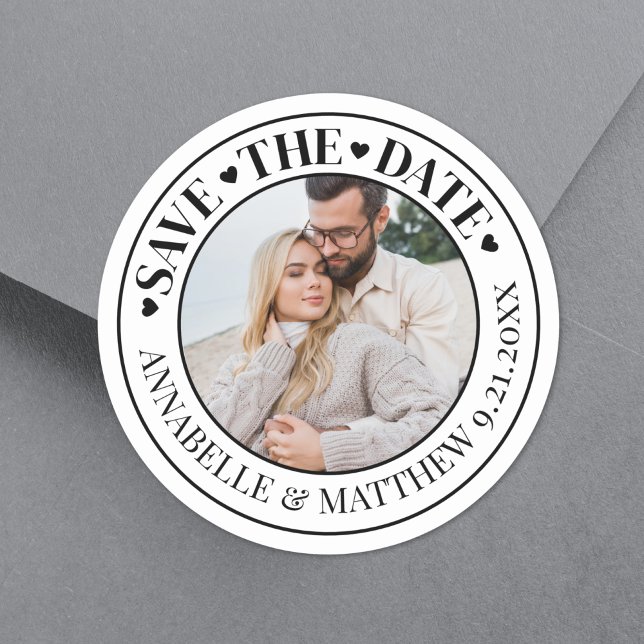 Adesivo Foto Casamento Salvar Data (Photo Wedding Save The Date Classic Round Sticker)