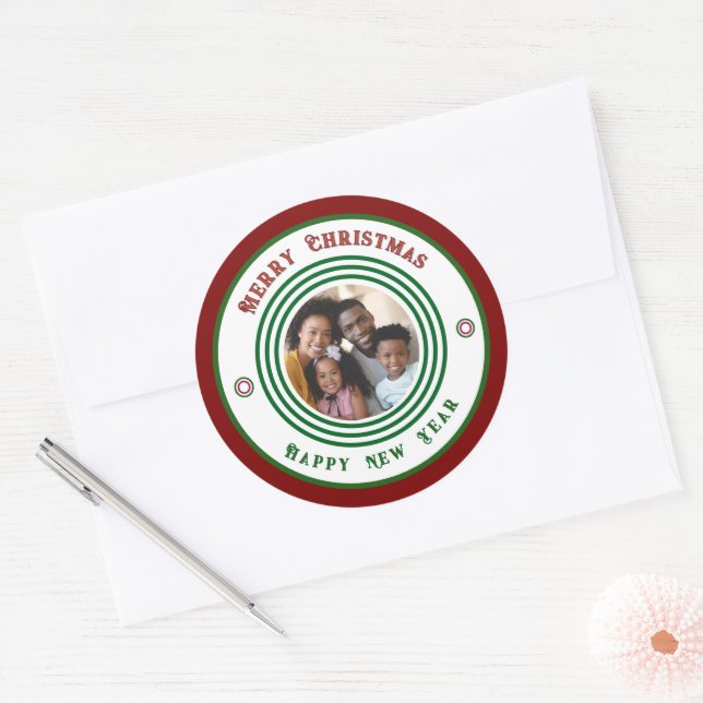 Adesivo Foto da família Feliz Natal Ano Novo Personalizar (Envelope)