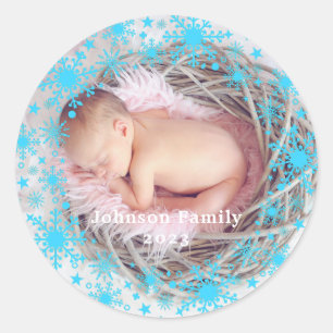 Adesivo Foto da Primeira Menina de Natal Floco de Neve