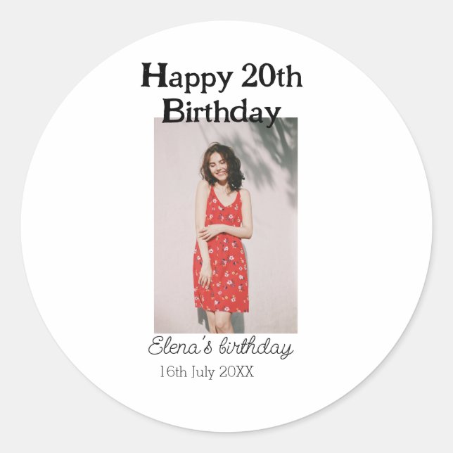 Adesivo Foto de 20 de aniversário feliz, simples e simples (Frente)