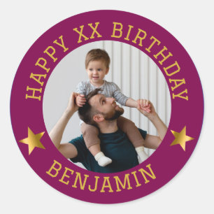 Adesivo Foto de aniversário feliz e Dourada personalizada
