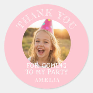 Adesivo Foto de aniversário Menina Obrigada Rosa