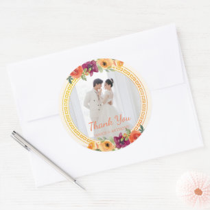 Adesivo Foto de casal em moldura floral agradecimento de c