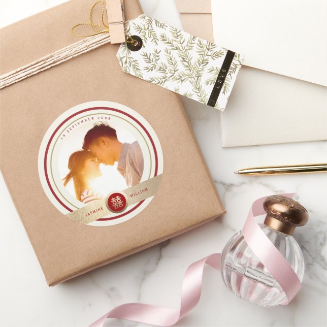 Adesivo Foto de Casamento Chinês de Felicidade Dupla na mo (Presentear)