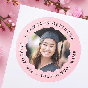Adesivo Foto de formatura com borda ondulada rosa graduaçã