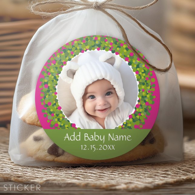 Adesivo Foto de Foto em Wreath de Natal Moderno PINK (Custom Sticker)