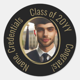 Adesivo Foto de Graduação de Parabéns Elegante em Preto e