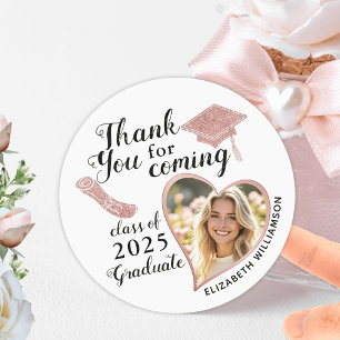 Adesivo Foto de Graduação Dourada de Rosa e Branco Obrigad