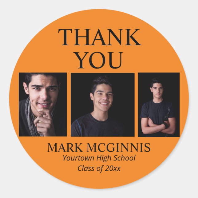 Adesivo Foto de Graduação Orange Black Classe 2025 (Frente)