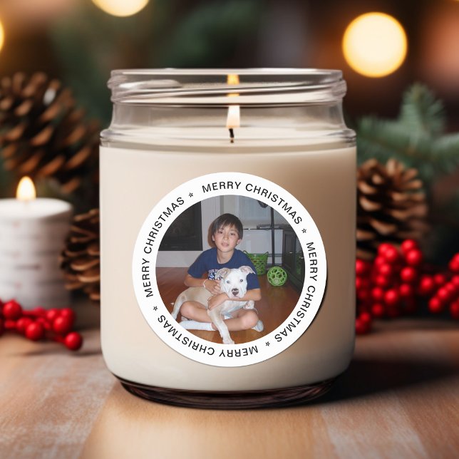 Adesivo Foto de Natal Moderno (Modern Merry Christmas Photo Classic Round Sticker)