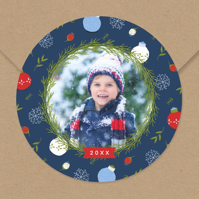 Adesivo Foto de Natal Personalizada do Whimsy Holiday (Criador carregado)