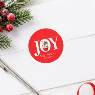 Adesivo Foto de Natal Vermelho de Pet Personalizada JOY