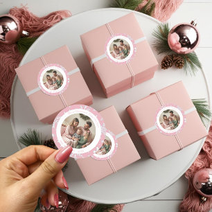 Adesivo Foto de Natal Vintage Pink Snowflakes