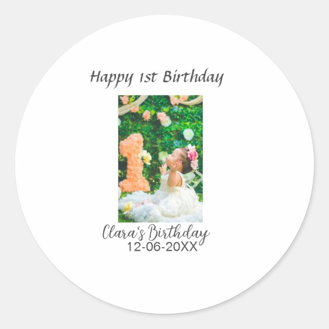 Adesivo Foto de primeiro aniversario feliz simples e elega (Frente)