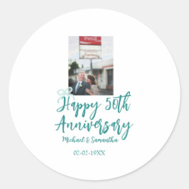 Adesivo Foto do 50º aniversário com laço turquesa nome da
