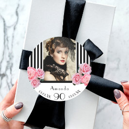 Adesivo Foto do aniversário de listras brancas pretas flor