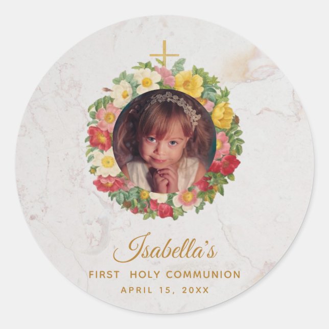 Adesivo Foto do mármore da primeira comunhão em Rosa Wreat (Frente)