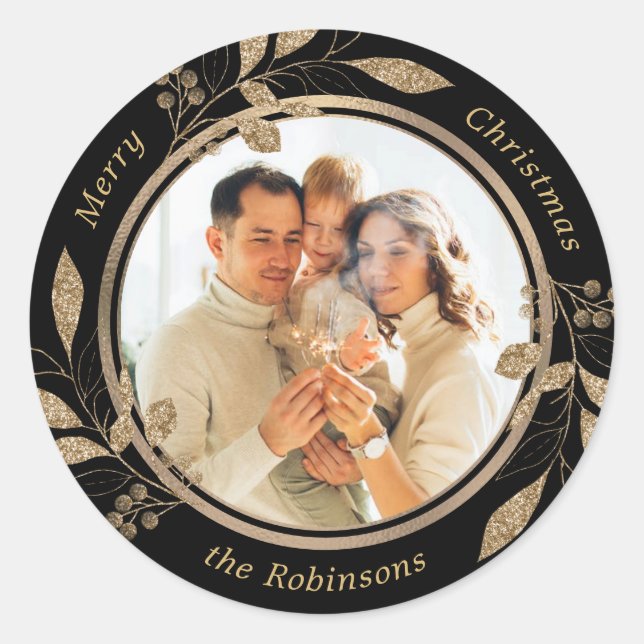 Adesivo Foto Dourada da família Foliage Natal Preto (Frente)