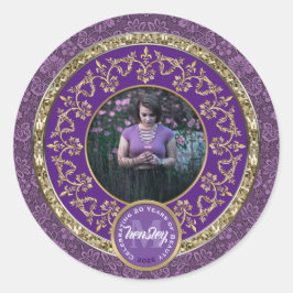 Adesivo Foto Dourado Clássico Damask Comemorativo Roxo