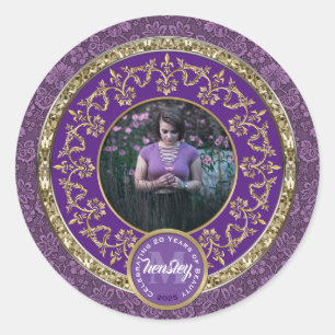 Adesivo Foto Dourado Clássico Damask Comemorativo Roxo