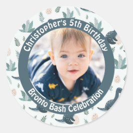 Adesivo Foto e nome personalizados do dinossauro verde-azu