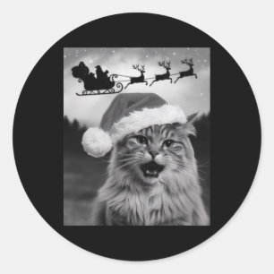 Adesivo Foto Engraçada de Gato com Papai Noel Trenó de Nat