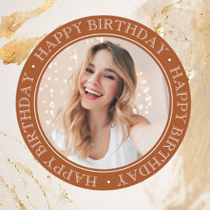Adesivo Foto Marrom Vintage Moderno Boho Feliz Aniversário