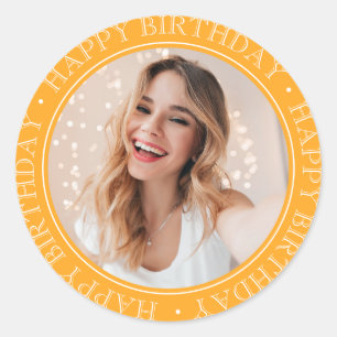 Adesivo Foto mostarda retrô de Feliz Aniversário Boho Mode