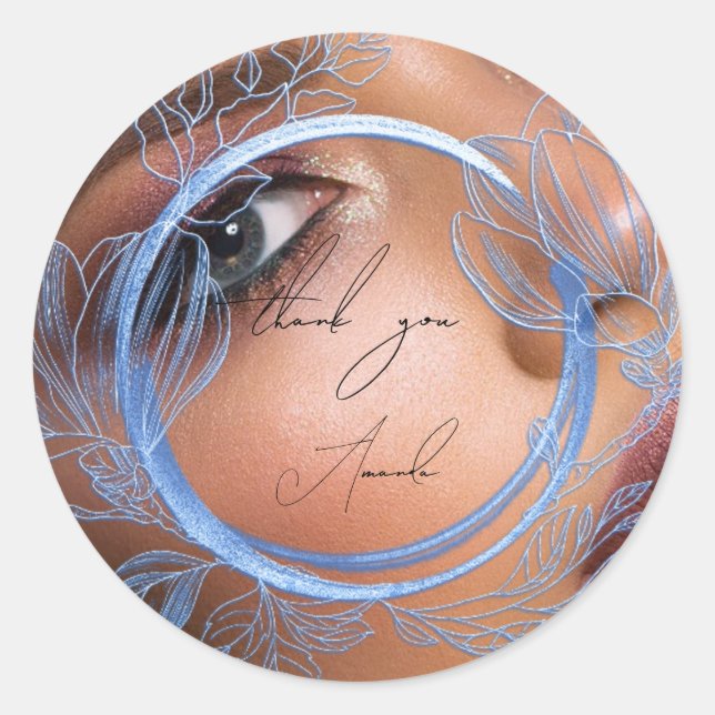 Adesivo Foto Obrigado Nome Magnolia Floral Elegante Azul (Frente)