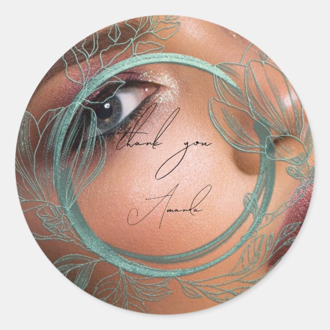 Adesivo Foto Obrigado Nome Magnólia Floral Moldura Azul Tu (Frente)