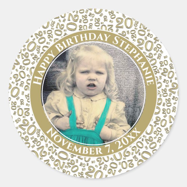 Adesivo Foto | Padrão de número aleatório 20 Dourado/branc (Frente)